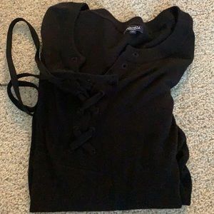 Splendid Black Lace Up Sweater